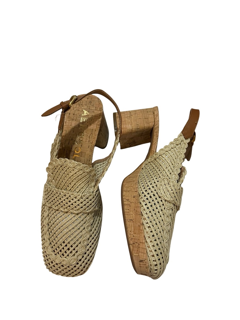 AEROSOLES Santina Natural Woven Raffia Cork Platform Slingback Heels Size 10M